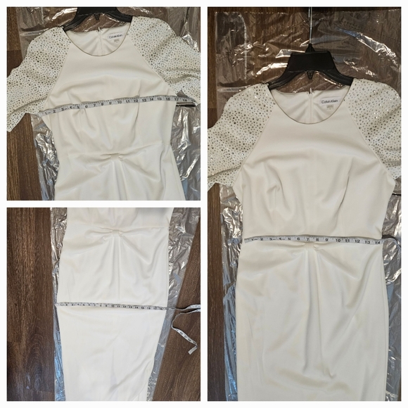 Calvin Klein Rhinestone Short Sleeve Crew Neck Knot Front Sheath Long Maxi Dress - Picture 11 of 14